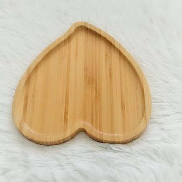 2 Pcs Bamboo Heart Shape Dessert Plate Serving Tray Dish Food Platter
