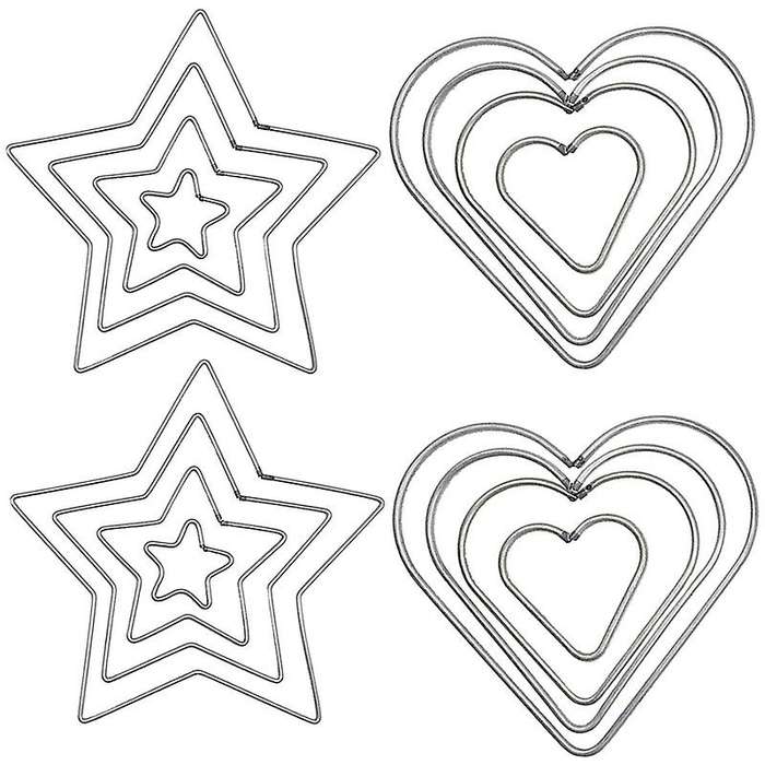 16 Pcs Diy Craft Dream Catchers Star & Heart Shape Rings Metal Hoops