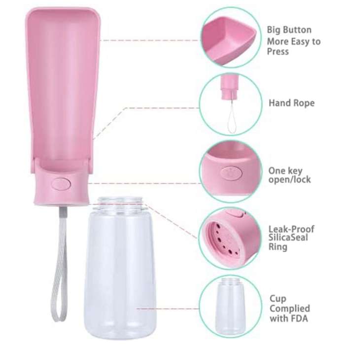 Foldable Dog Water Bottle,for Dog Car Travel, Walking, Hiking -pink