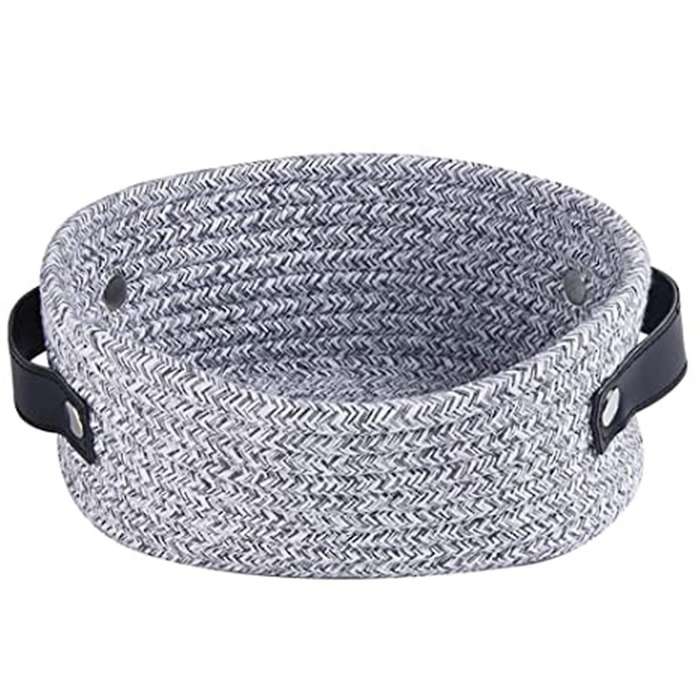 Woven Basket for Storage Oval Rope Coil Baskets with Handle Mini C