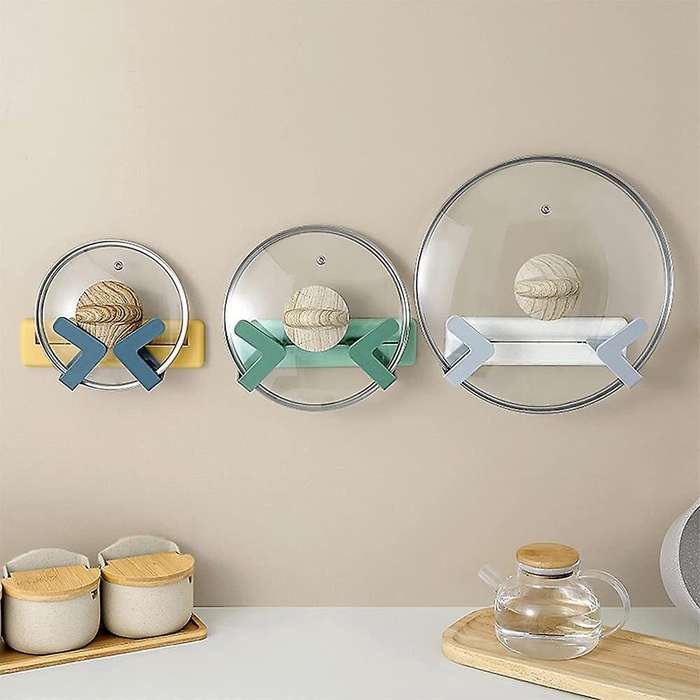 3 Pcs Retractable Pot Cover Rack Wall-mounted Kitchen Utensil Bracket