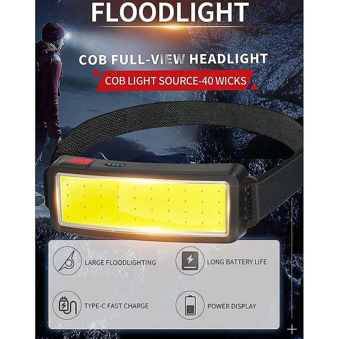 Led Headlight Flashlight 2000 Lumen Usb Rechargeable Cob Floodlight
