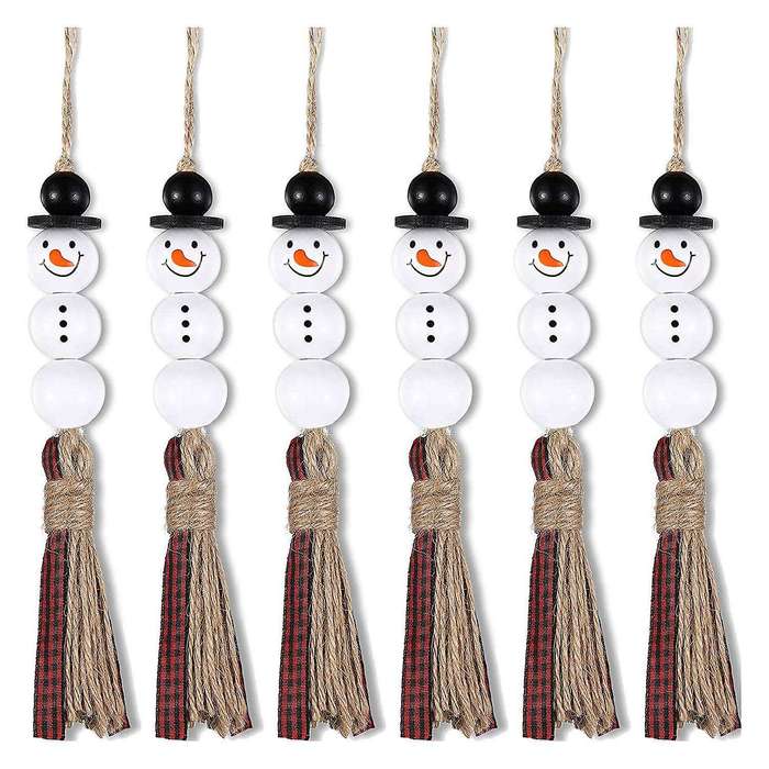 6 Pcs Snowman Wood Bead Garland Christmas Tree Ornaments(red)
