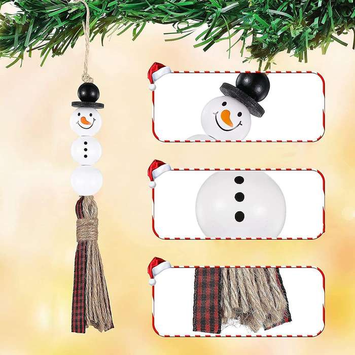 6 Pcs Snowman Wood Bead Garland Christmas Tree Ornaments(red)