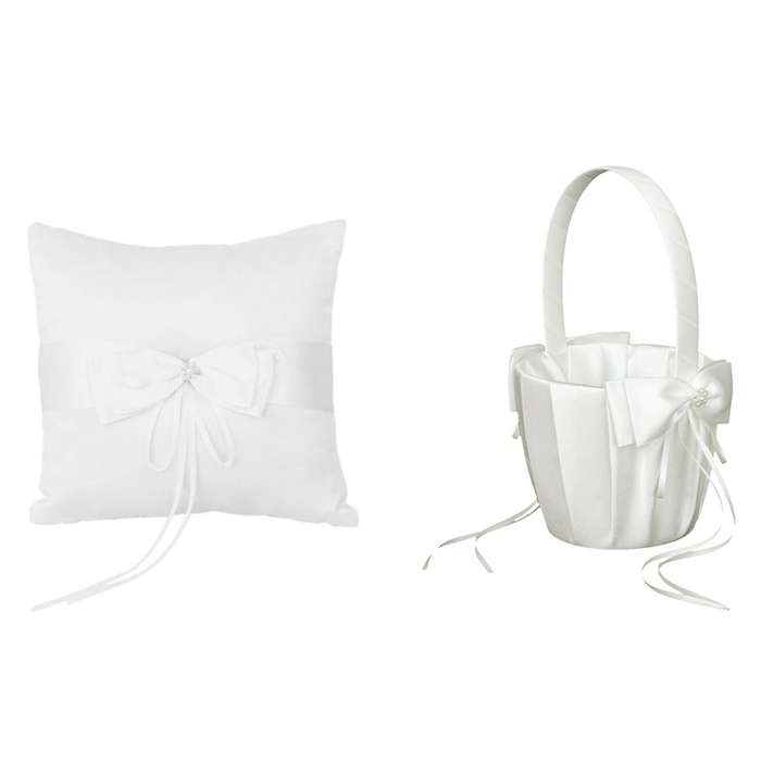 Faux Pearl Flower Wedding Flower Girl Basket Bowknot Decor Ivory