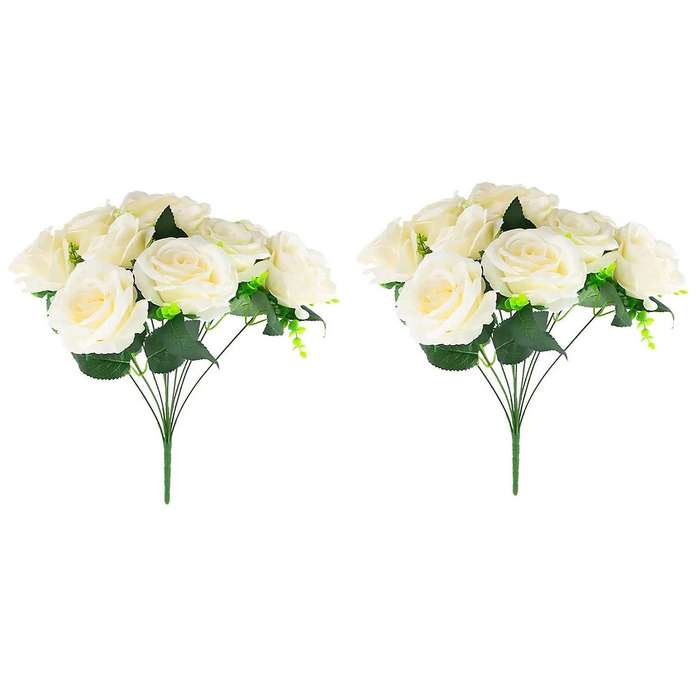 2 Pcs Artificial Flowers Decor Bouquet Table Center (10 Spring Roses)