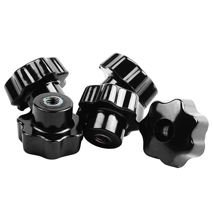 5 Pieces Black Star Grip Knobs, Female Thread Diameter 8mm, Head Diam