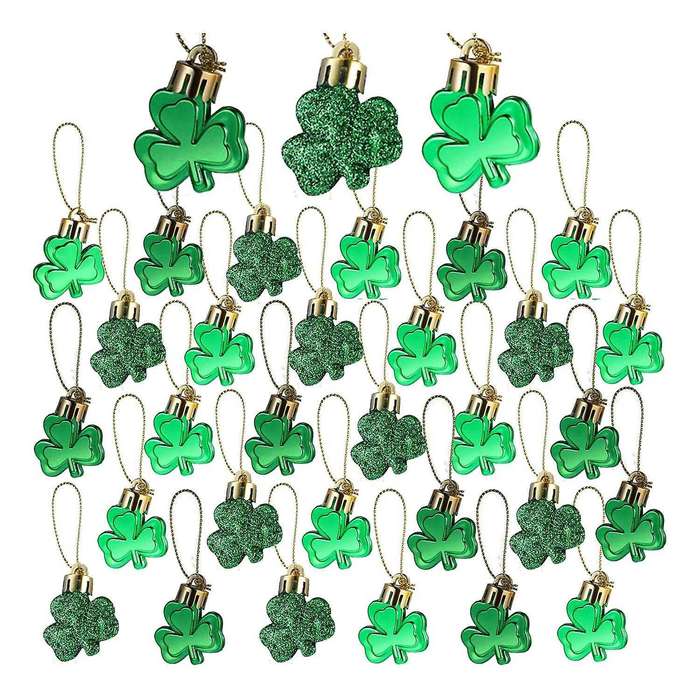 36pcs St Patrick's Day Shamrock Ornaments Good Luck Green Ornaments