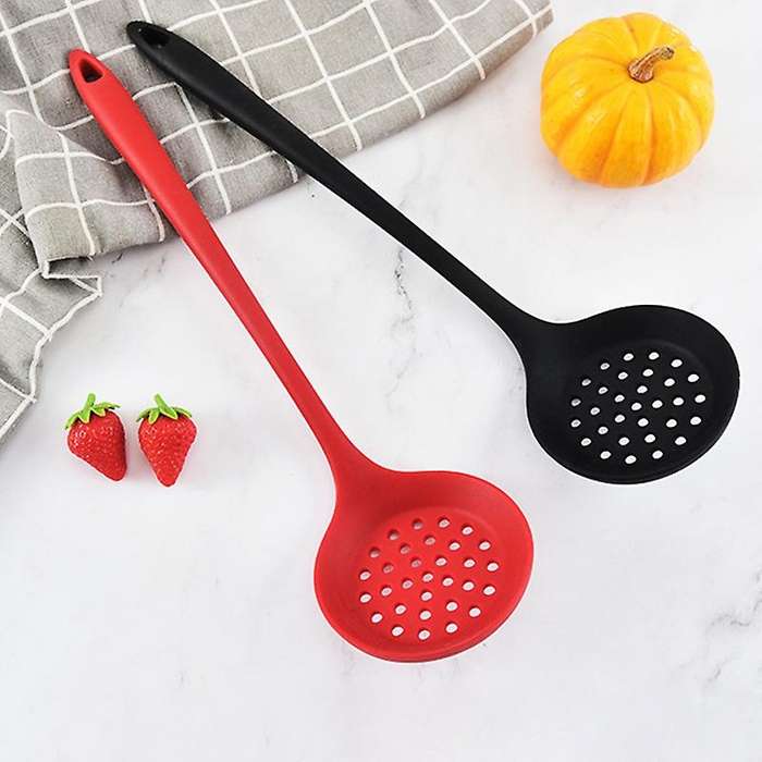 2 Pack Silicone Skimmer Spoon, Non-stick with Long Handle,red&black