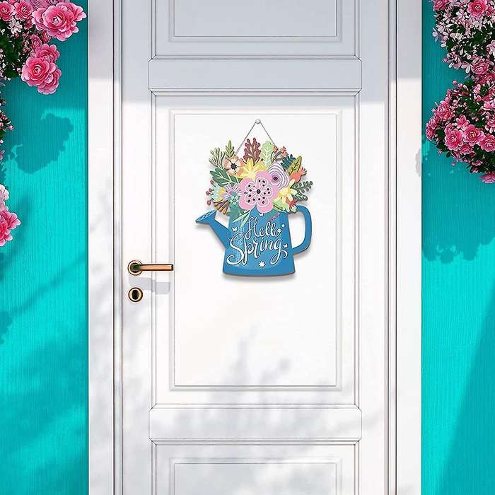 Hanging Spring Wreaths Sign for Front Door Wooden Door Decorations