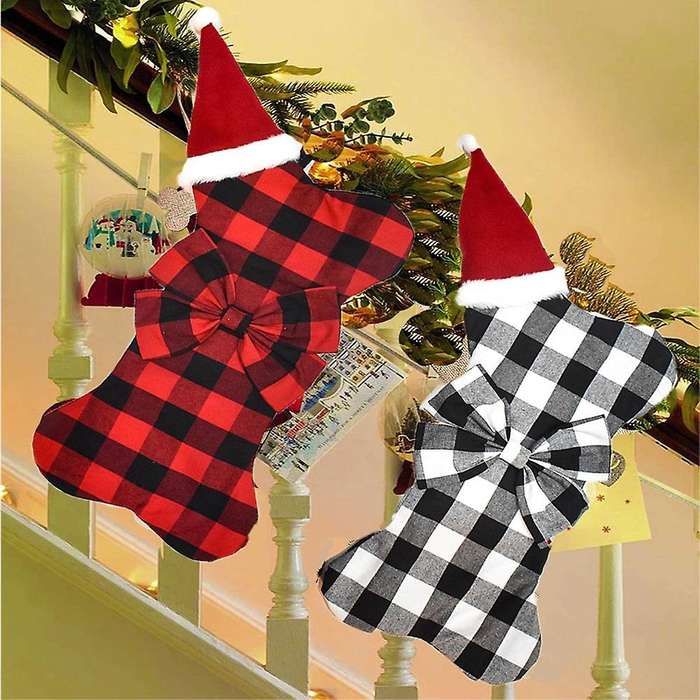 New Dog Bone with Bow Bowknot Christmas Stocking Gift Bag Xmas Decor