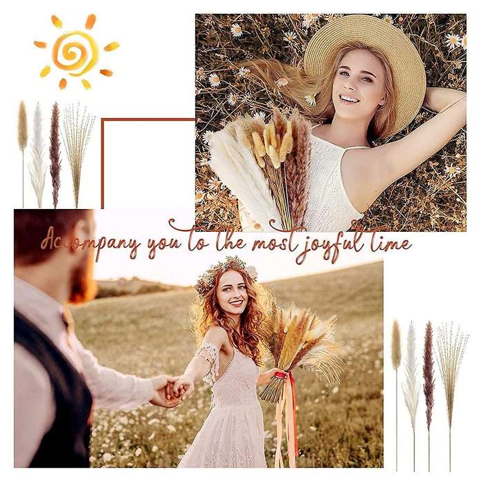 Boho Decor Pampas Grass 70pcs 17 Inch Dried Flowers Pompous