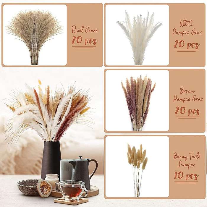 Boho Decor Pampas Grass 70pcs 17 Inch Dried Flowers Pompous
