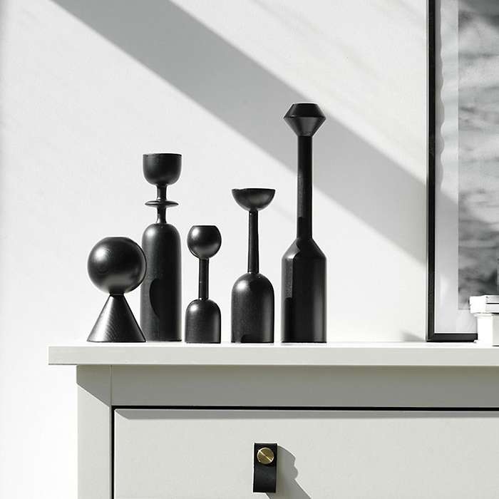 Wooden Candle Holder Black Simple Modern Creative Art Candlestick,c
