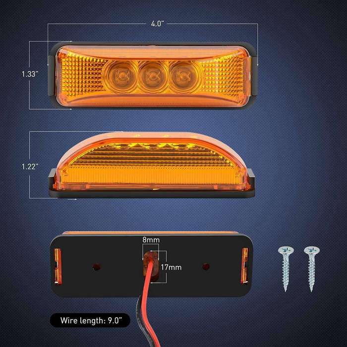 4 Pcs 3.9 Inch 3 Leds Truck Trailer Front Rear Led Side Marker Light