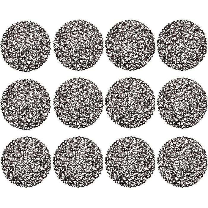 12 Pcs Round Paper Woven Rope Mesh Place Mats for Party Wedding