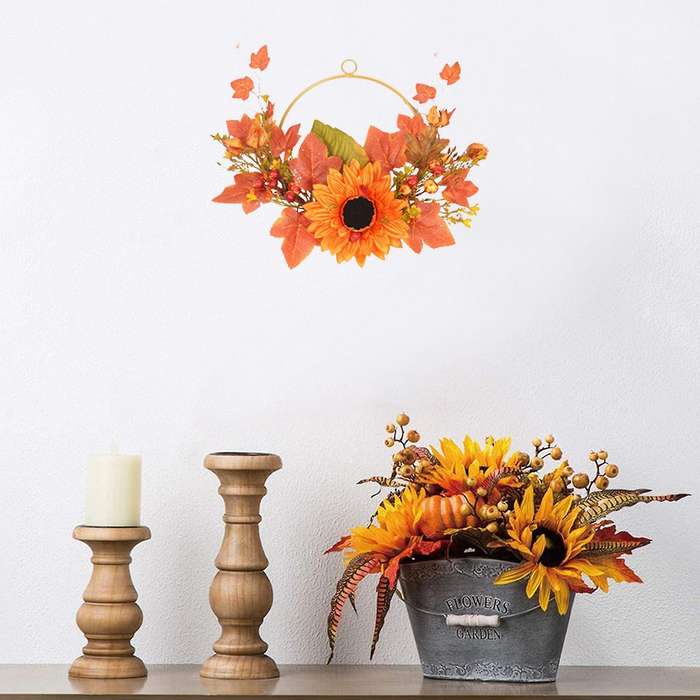 Artificial Sunflower Maple Leaf Hanging Wreath Door Hanging Decor