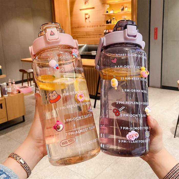 2l Sports Bottle with Straw Portable Summer Drinking Bottle Pink