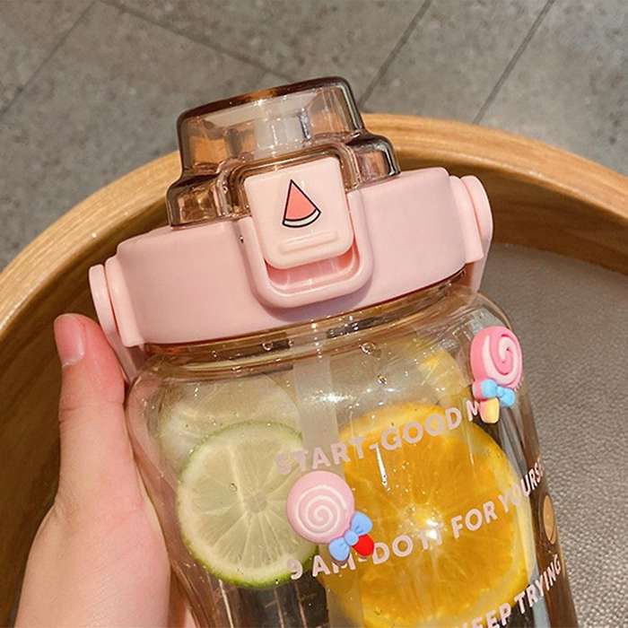 2l Sports Bottle with Straw Portable Summer Drinking Bottle Pink