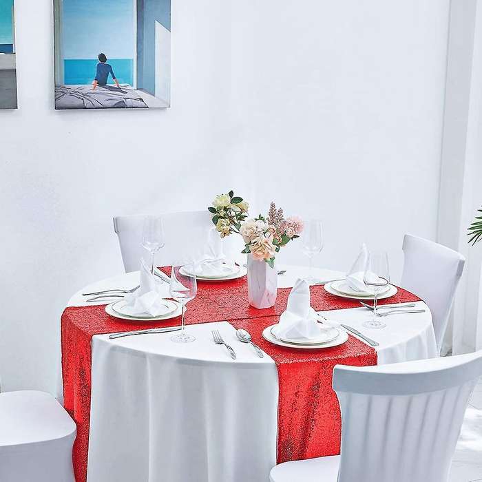 Sequin Red Table Runner 2pack 12x70.8 Inch Glitter Sequin Table