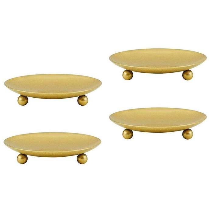 4 Pcs Gold Iron Plate Candle Holder, Decorative Pillar Candle Plate