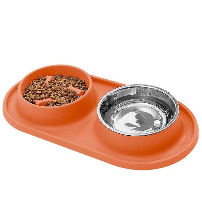 Dogs Feeder Bowl Pet Bowls with Steel Water Bowl for Puppy, Orange