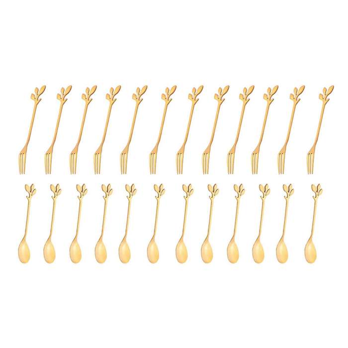 24 Packs Of Stainless Steel Fork and Spoon Set, Ice Cream Tea Spoon