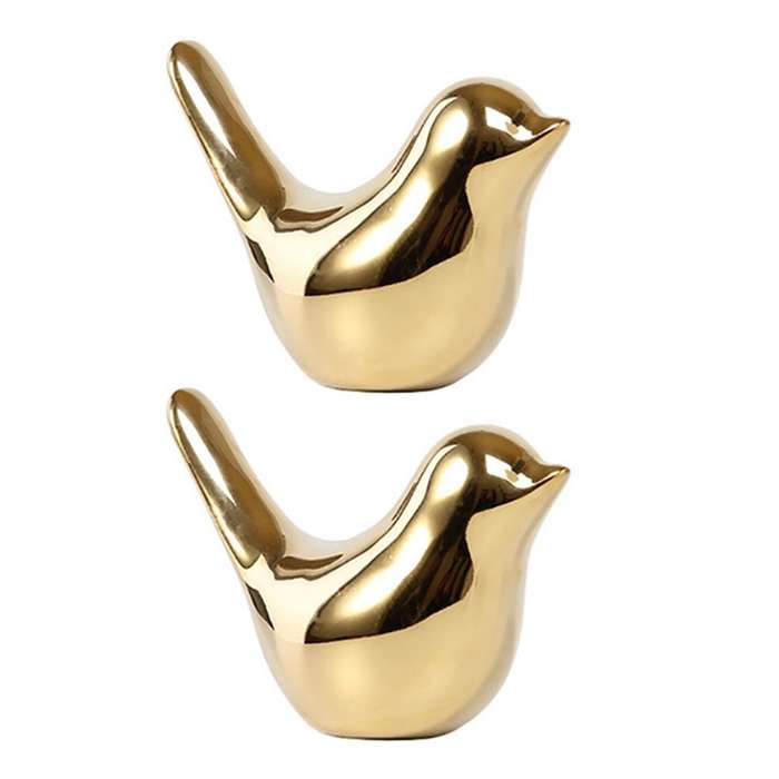 2x Polar House Golden Bird Figurines Modern Ceramic Bird Statues-l