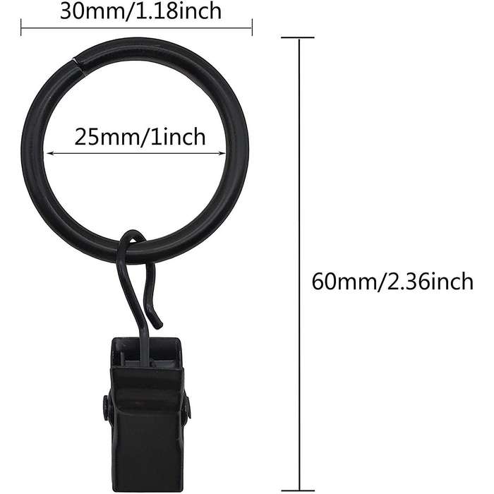 42 Packs Of Curtain Ring,with Clips,decorative Curtains,1 Inch,black