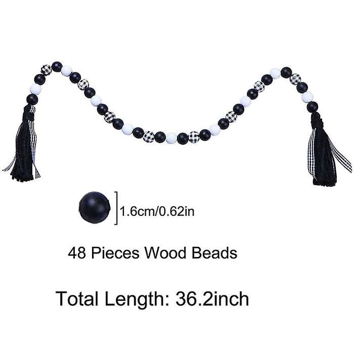 2 Pieces Plaid Wood Bead Garland, with Jute Rope for Decoration(a)