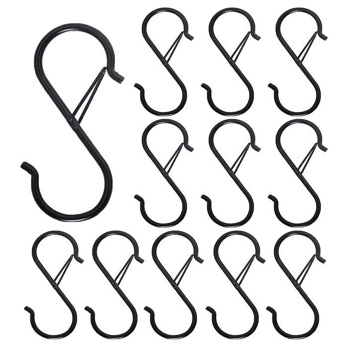 12pcs S Hooks for Hanging for Kitchen Utensil and Closet Rod - Black