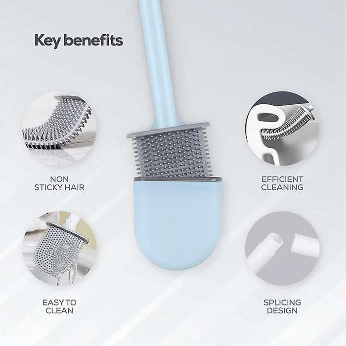 2 Pack,wall-mounted, Deep Cleaner Silicone Toilet Brush Blue