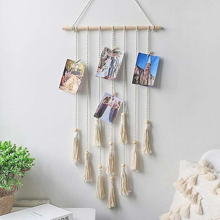 Handmade Woven Macrame Wall Hanging Photo Display Tapestry Decor