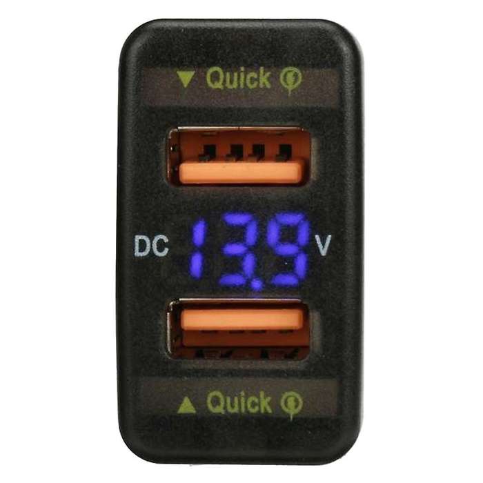 36w Car Fast Charger Qc3.0 Adapter Dual Usb Adapter Digital Blue
