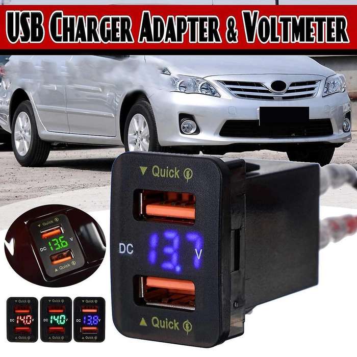36w Car Fast Charger Qc3.0 Adapter Dual Usb Adapter Digital Blue