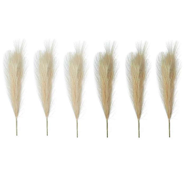 Faux Pampas Grass, Set Of 6 Stems 17inch Short Fake Flowers, Small
