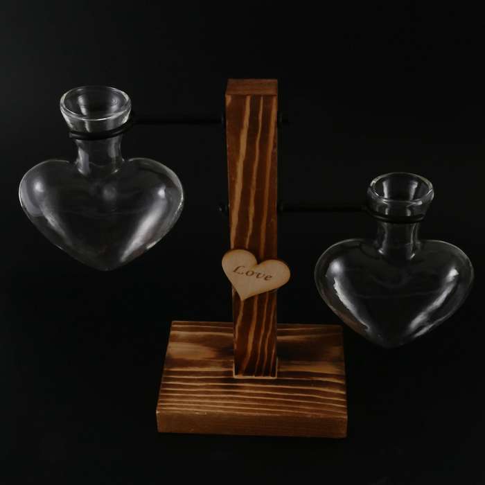 Glass Test Tube Wood Stand Glass Vase Heart Shape Plants Holder-b