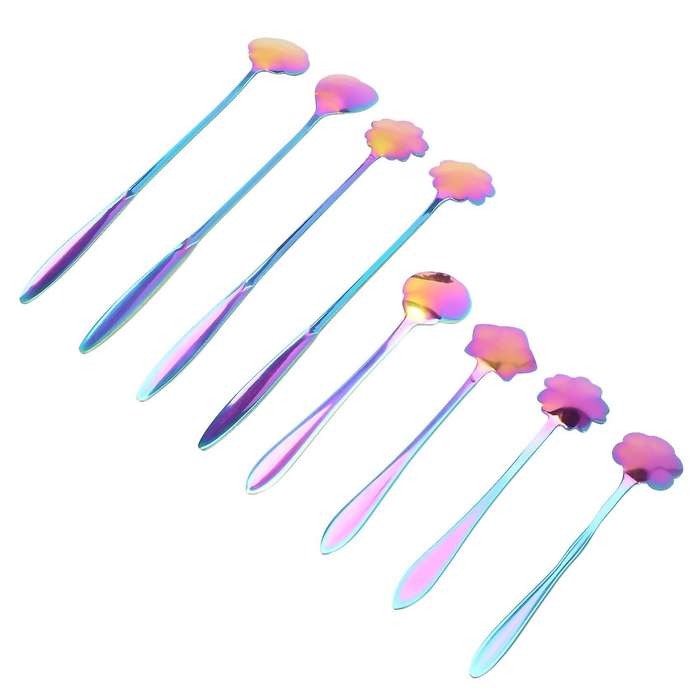 16pcs Flower Spoon Set,2 Different Size Colorful Stainless Steel