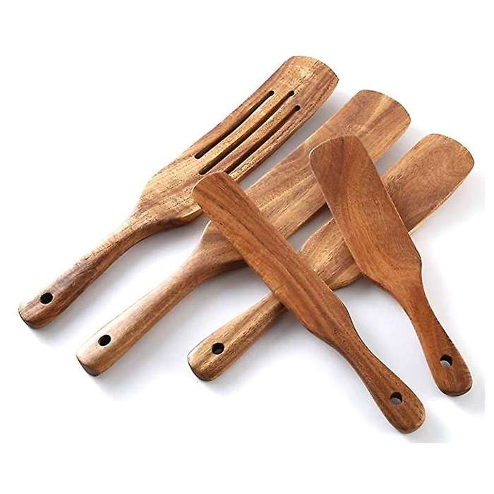 Wooden Spurtles Set (5pcs) - Non Stick Cookware for Stirring & Mixing