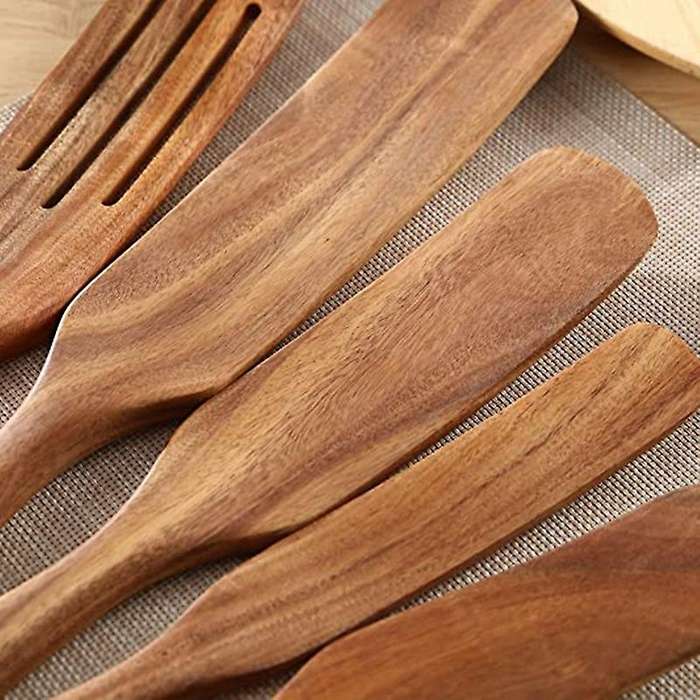 Wooden Spurtles Set (5pcs) - Non Stick Cookware for Stirring & Mixing