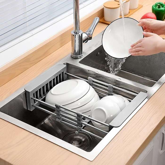 Telescopic Stainless Steel Sink Rack Dish Draining Storage Rack A