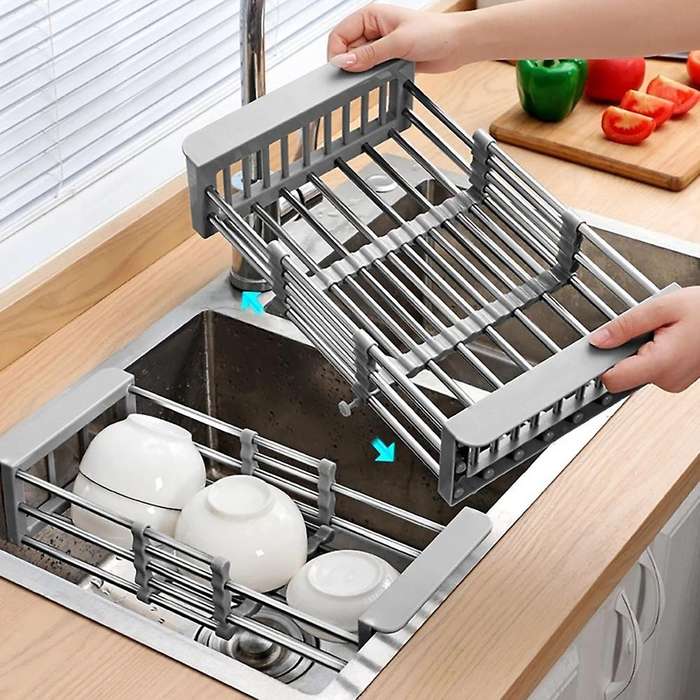 Telescopic Stainless Steel Sink Rack Dish Draining Storage Rack A