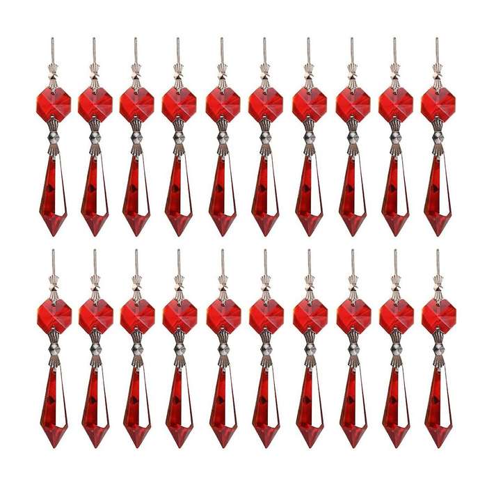 20 Pack Red Glass Chandelier Sun Catcher for Party Christmas Decor