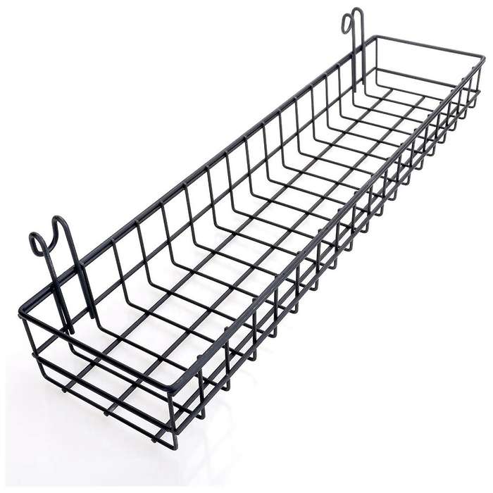 Hanging Basket for Wire Wall Grid Panel, 40x10x5cm, Black Painted