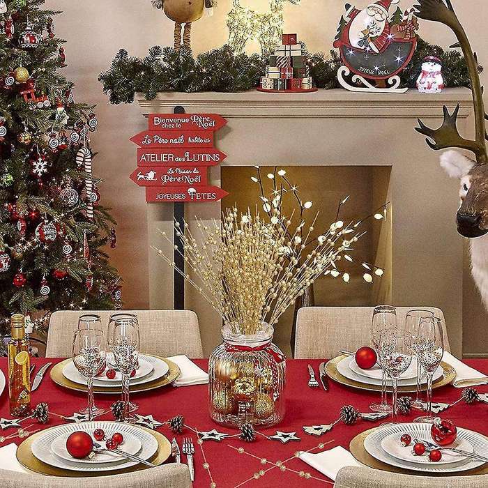 Golden Artificial Glitter Berry Stem for Christmas Tree Diy Wreath