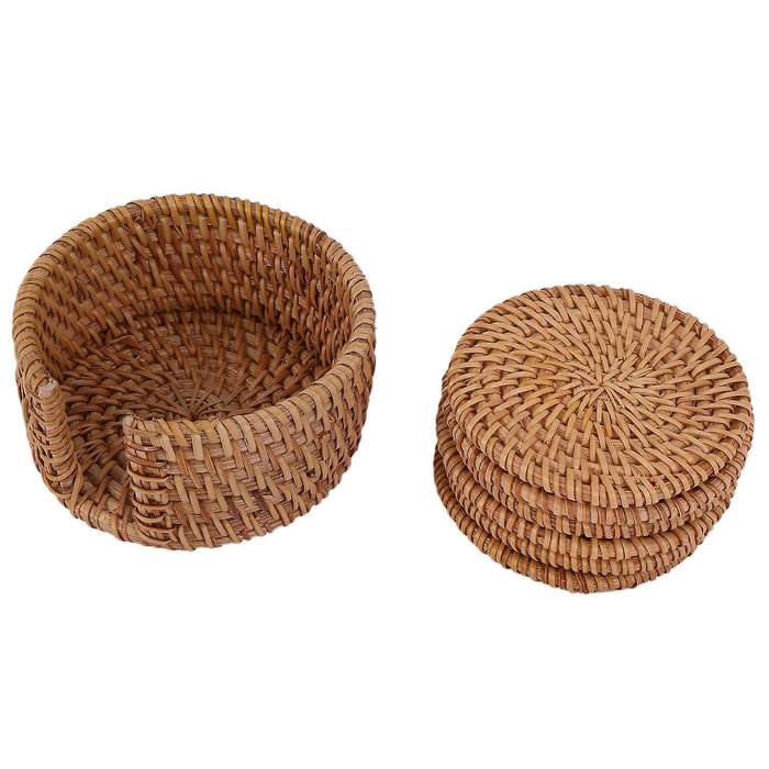 6pcs/lot Creative Drink Coasters Set Rattan Weave Cup Mat Pad 8cm