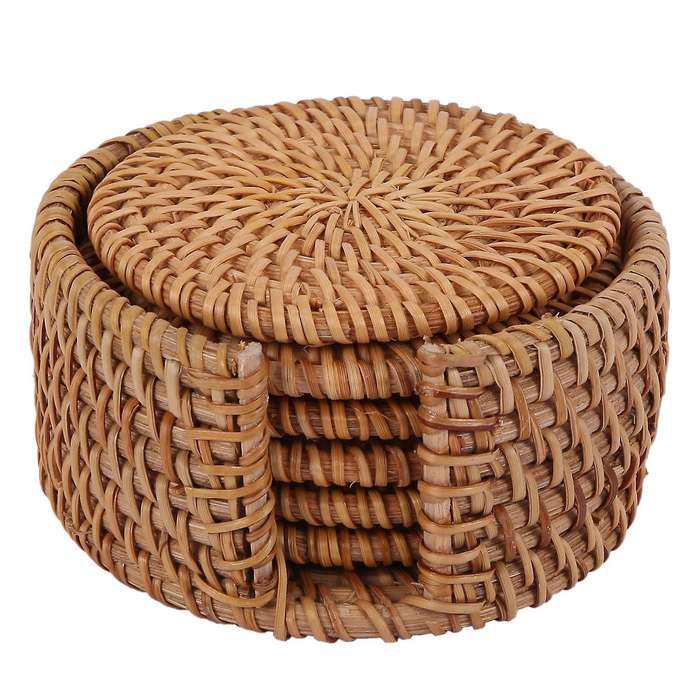 6pcs/lot Creative Drink Coasters Set Rattan Weave Cup Mat Pad 8cm