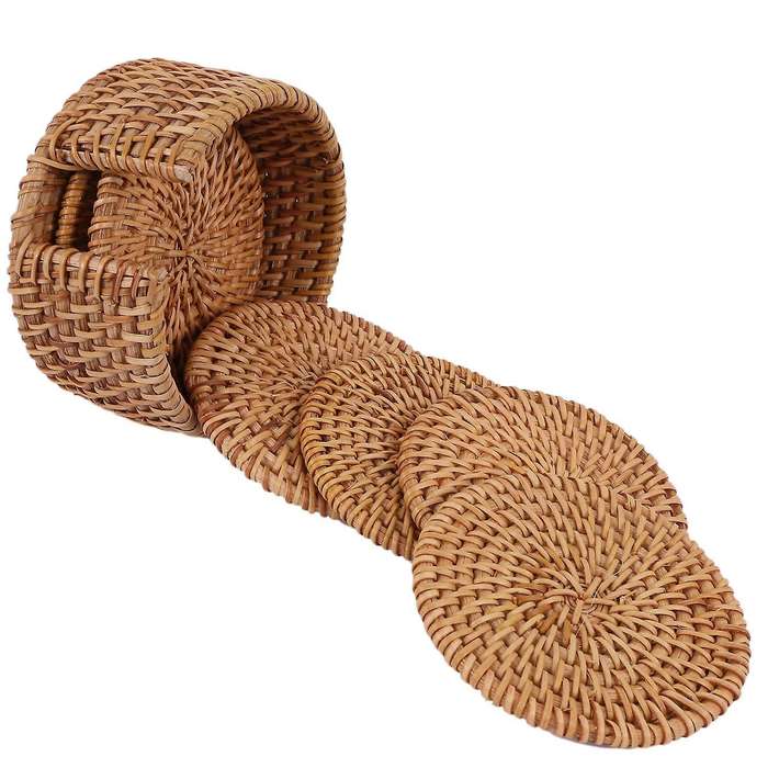 6pcs/lot Creative Drink Coasters Set Rattan Weave Cup Mat Pad 8cm