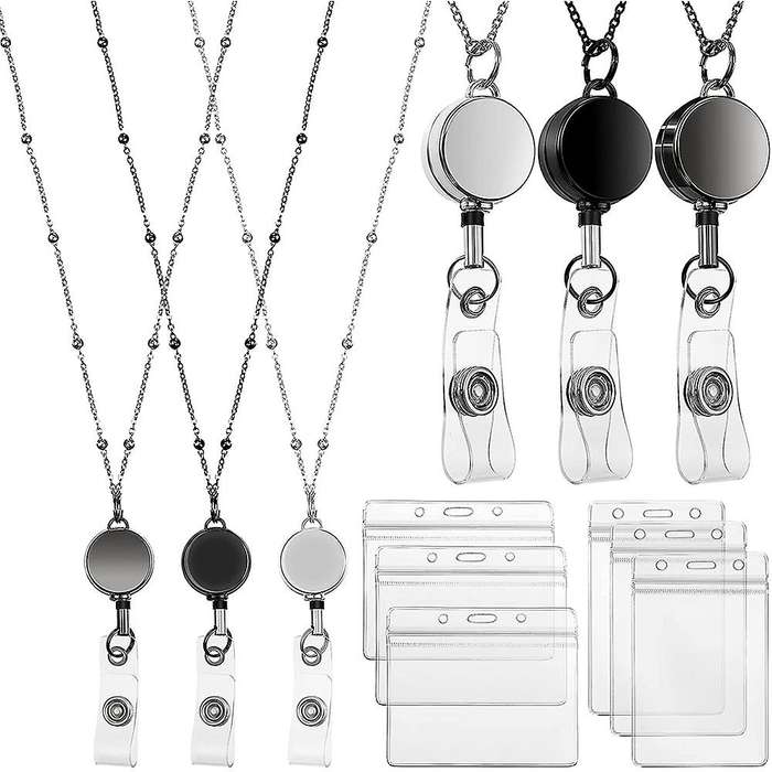 Beaded Badge Lanyard with 6 Waterproof Name Card Holder Id Holder