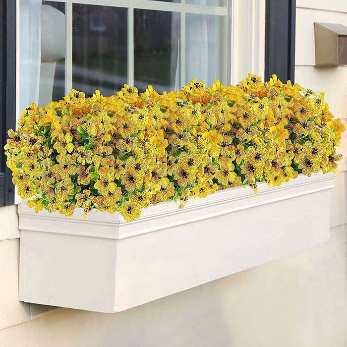 6 Bundles Artificial Flowers Uv Resistant Fake Plants Yellow